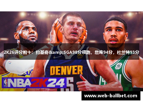 2K26评分前十：约基奇&SGA98分领跑，詹库94分，杜兰特93分